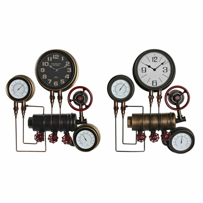 DKD Home Decor Surtido de 2 Relojes de Pared de Hierro con Termómetro