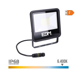 Edm Foco LED Proyector 50W 4000lm Luz Fría 6400K IP65, Modelo Black Series, 19.2x17.5x2.9 cm