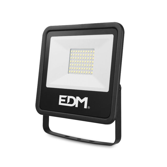Edm Foco LED Proyector 50W 4000lm Luz Fría 6400K IP65, Modelo Black Series, 19.2x17.5x2.9 cm