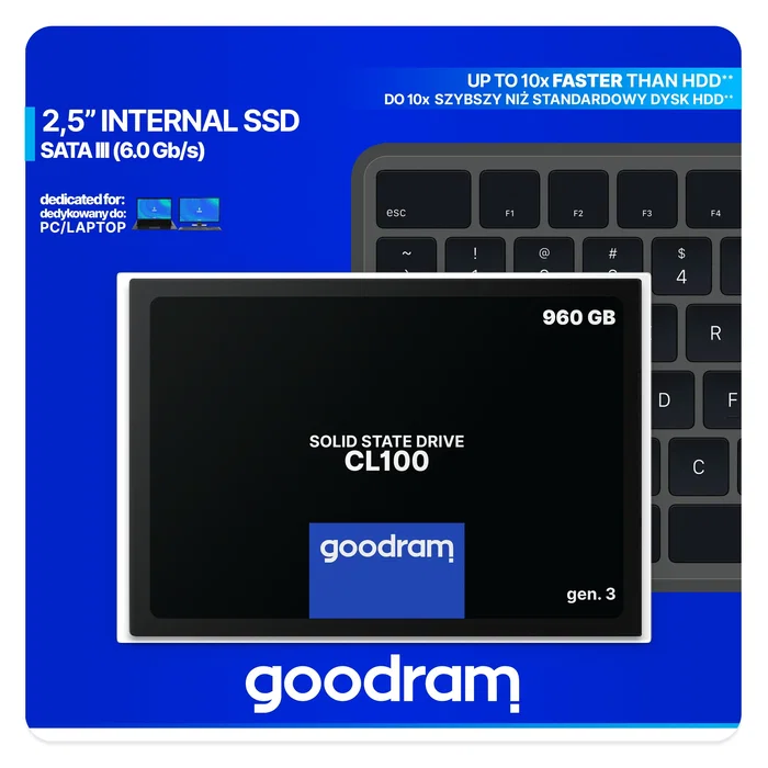 Goodram CL100 960 GB SSD SATA III 2.5" - 540 MB/s Lectura, 460 MB/s Escritura, 3D NAND, para PC/Portátil