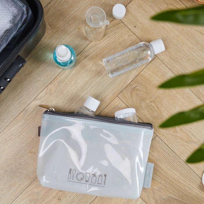 Jet Lag Neceser de Viaje Transparente con 5 Botes Reutilizables Autorizado en Cabina de Avión 19.5x4x13.5 cm