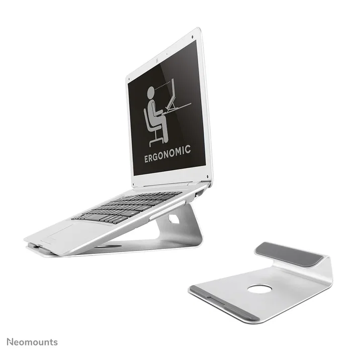 Neomounts NSLS025 Soporte Ergonómico para Portátil de Aluminio Plata, Ajustable, Compatible 10"-17" (43.2 cm) y MacBook, Para Escritorio, Cable Management