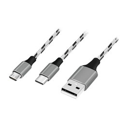 LogiLink Cable USB 2.0 USB-A/M a Micro-USB + USB-C, 1,2 m, blanco/negro