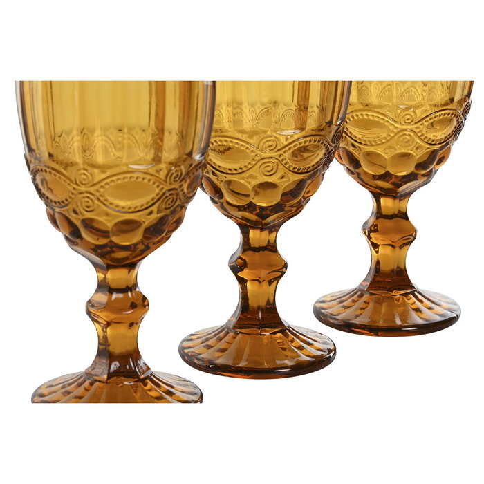 DKD Home Decor Set de 6 Copas de Cristal con Relieve Ámbar Classic Garbo 325ml