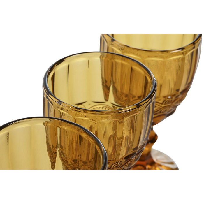 DKD Home Decor Set de 6 Copas de Cristal con Relieve Ámbar Classic Garbo 325ml