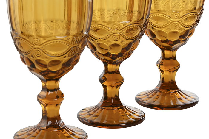 DKD Home Decor Copa Cristal Ambar Relieve Basicos Classic Garbo Set 6 Piezas 8.7 x 17 x 8.7 cm