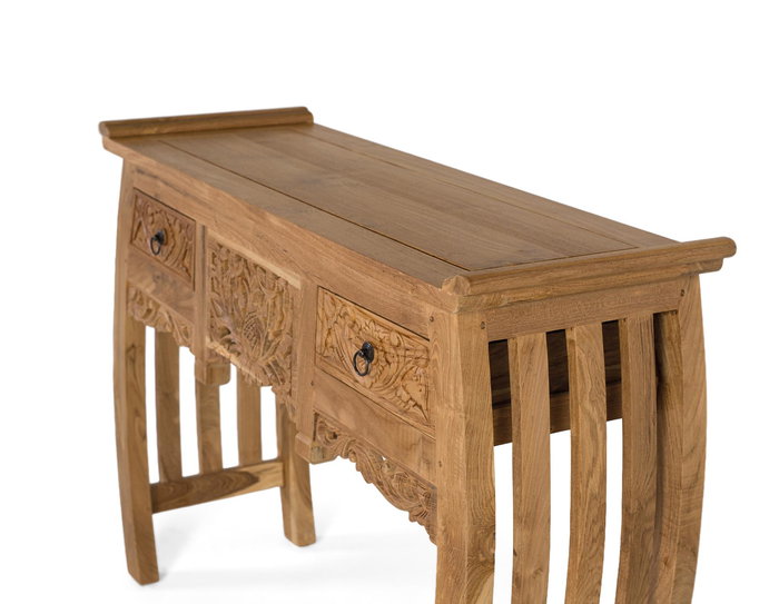 GINER Y COLOMER Consola de Madera de Teca Maciza 100 cm, con 2 Cajones, Estilo Balinés o Colonial