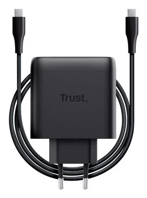 Trust Maxo Cargador GaN 65 W con 2xUSB-C y Cable de 2 m, Negro