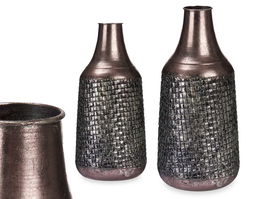 Giftdecor Jarron Relieve Conico Plata Envejecido 21x44x21 cm (Set de 4)