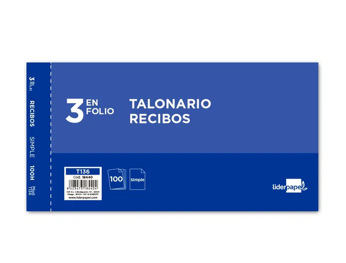 Liderpapel T136 Talonario Recibos Original 3/fº 205 x 102 mm