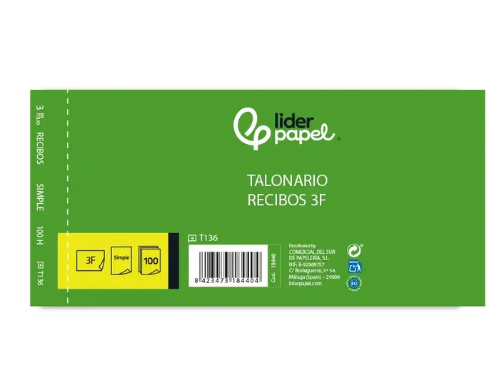 Liderpapel Talonario de recibos 3/fº original t136 sin matriz