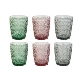 DKD Home Decor Set de 6 Vasos de Cristal Modern Garbo 240ml Surtido Relieve