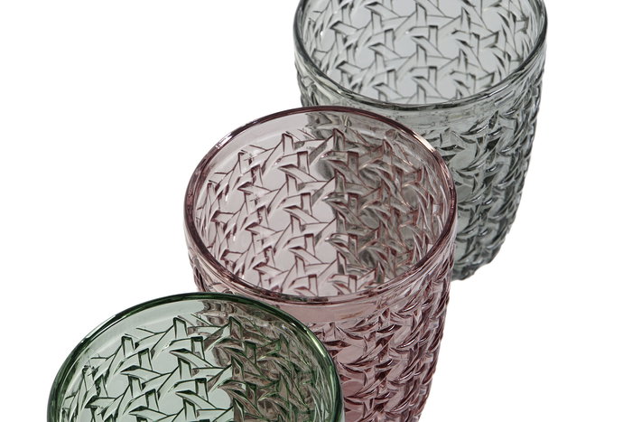 DKD Home Decor Vaso Basicos Set de 6 Verde Rosa Gris Cristal 8 x 10 x 8 cm 240ml Apto Microondas y Lavavajillas
