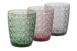 DKD Home Decor Vaso Basicos Set de 6 Verde Rosa Gris Cristal 8 x 10 x 8 cm 240ml Apto Microondas y Lavavajillas