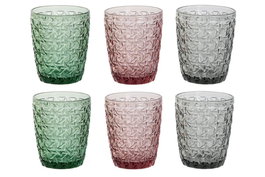 DKD Home Decor Vaso Basicos Set de 6 Verde Rosa Gris Cristal 8 x 10 x 8 cm 240ml Apto Microondas y Lavavajillas