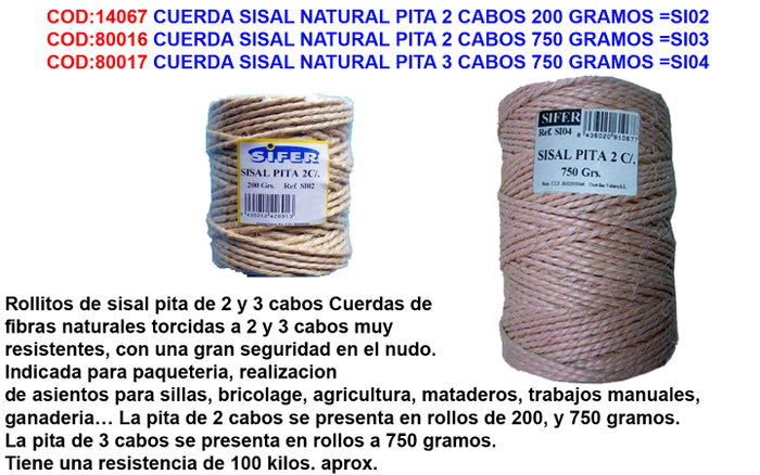 Cuerda Sisal Natural Pita 3 Cabos 750 Gramos Cuerda Sisal Natural Pita 3 Cabos 750 Gramos