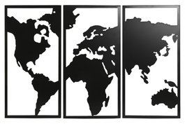 DKD Home Decor Set de 3 Decoraciones de Pared Mapa en Metal Negro