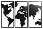DKD Home Decor Set de 3 Decoraciones de Pared Mapa en Metal Negro