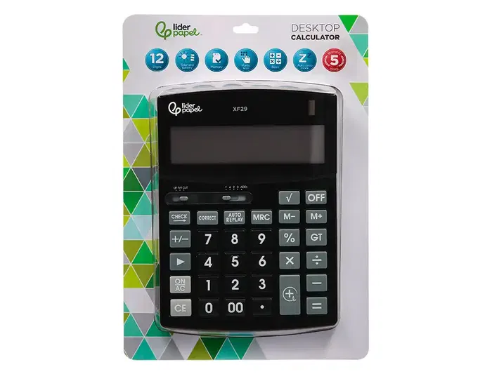 Liderpapel Calculadora Sobremesa xf29 12 Dígitos Solar y Pilas Color Negro 190x140x30 mm