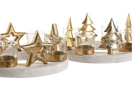 DKD Home Decor Portavelas Navidad Moderna Dorado Natural 21 x 21 cm (2 Unidades)