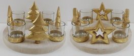 DKD Home Decor Portavelas de Madera y Cristal con 4 Vasos, Surtido de 2 Unidades
