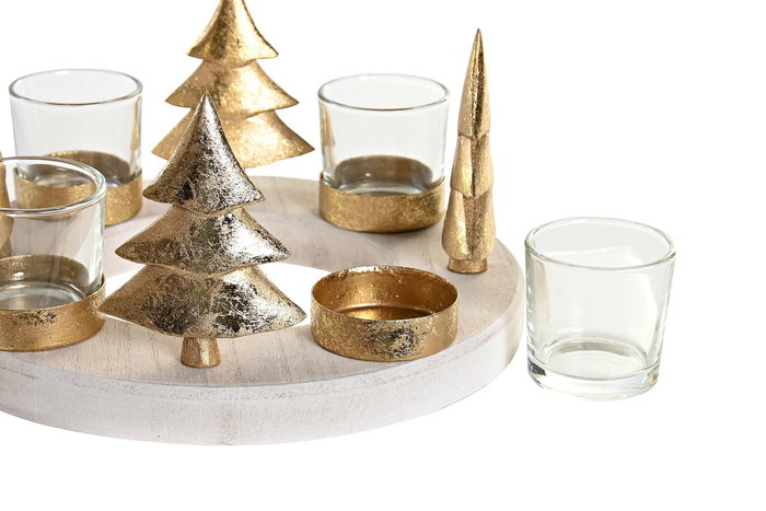 DKD Home Decor Portavelas Navidad Moderna Dorado Natural 21 x 21 cm (2 Unidades)