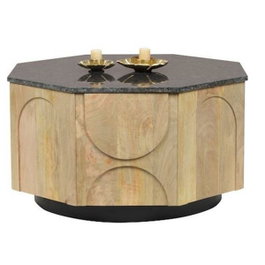 DKD Home Decor Mesa de Centro de Mango y Mármol 80x80x45 cm