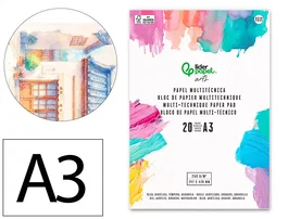 Liderpapel Bloc Dibujo Multitécnica DIN A3 20 Hojas 260g/m² para Acrílico, Óleo y Gouache