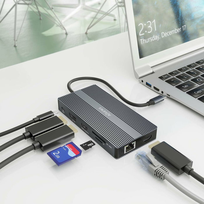 Aisens USB-C Dock 12 en 1 ASUC-12P017-GR Gris