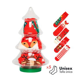 Funny Xmas Calcetines Caja Regalo Modelo Xmas Árbol, 5 Pares, Unisex Talla Única