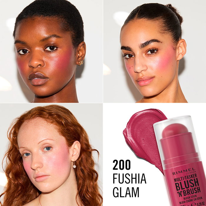 Rimmel London - MULTI-TASKER BLUSH 'N' BRUSH Stick Rubor con Brocha #200-Fushia Glam - 8 g Rimmel London - MULTI-TASKER BLUSH 'N' BRUSH Stick Rubor con Brocha #200-Fushia Glam - 8 g