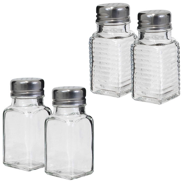 Cook Concept Juego de Salero y Pimentero Cristal con Tapa Metal. Capacidad 70 ml. Medidas 4x4x10 cm.