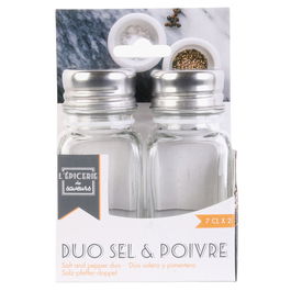 Cook Concept Juego de Salero y Pimentero Cristal con Tapa Metal. Capacidad 70 ml. Medidas 4x4x10 cm.