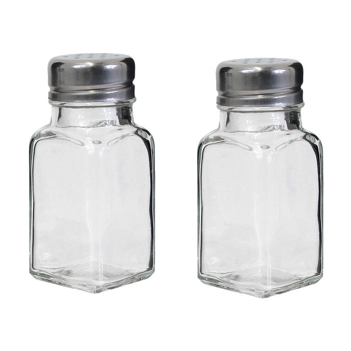 Cook Concept Juego de Salero y Pimentero Cristal con Tapa Metal. Capacidad 70 ml. Medidas 4x4x10 cm.
