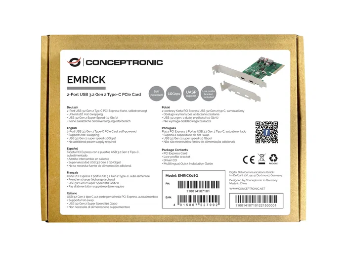 Conceptronic EMRICK08G Tarjeta de expansión PCIe con 2 puertos USB 3.2 Gen 2 Tipo C Conceptronic EMRICK08G Tarjeta de expansión PCIe con 2 puertos USB 3.2 Gen 2 Tipo C