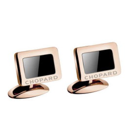 CHOPARD Gemelos de acero inoxidable con decoración de ónice y acabados en oro rosa 95014-0037