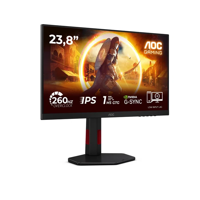 AOC G4 24G4ZR Monitor Gaming 23.8" Fast IPS 260Hz OC 0.3ms MPRT Full HD 1080p HDR10 G-Sync Compatible con Soporte Ergonómico e-Sports, Negro y Rojo