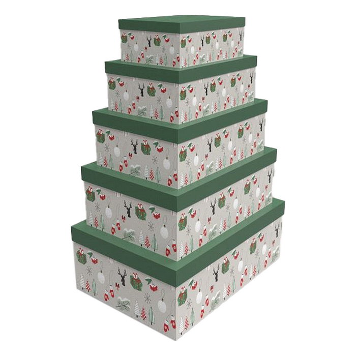 DKD Home Decor Set de 5 Cajas de Cartón Gifts Verde