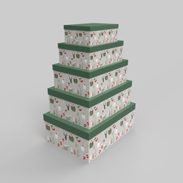 DKD Home Decor Caja Navidad Fantasia Verde Gris 35x25x50 cm Set 5 Piezas Cartón