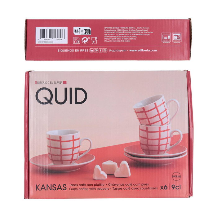 Set 6 Tazas con Plato Porcelana Kansas Quid 9 cL