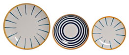 DKD Home Decor Juego de Vajilla de Gres STIPES VAJILLA Rayas Azul