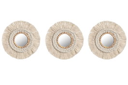 DKD Home Decor Espejo Boho Blanco Set de 3 20 x 20 x 1 cm