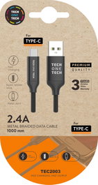 Tech One Tech Cable de Carga Rápida y Datos USB-A a USB-C, 1m, Negro