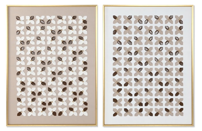 DKD Home Decor Set de 2 Cuadros Modernos en Lienzo Beige, Blanco y Dorado DKD Home Decor Set de 2 Cuadros Modernos en Lienzo Beige, Blanco y Dorado