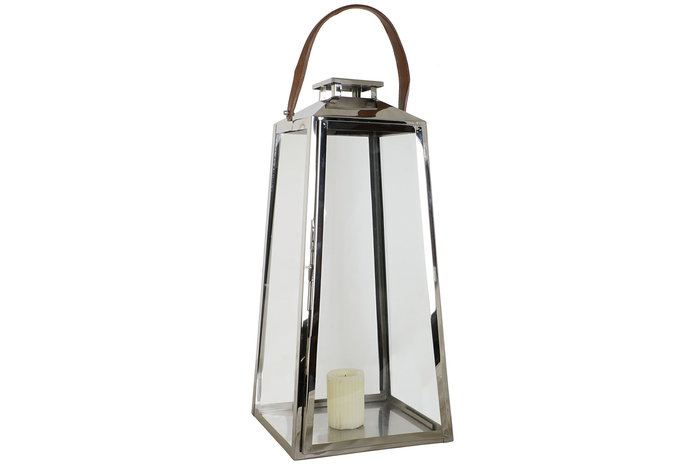 DKD Home Decor Farola Plateado Marron Acero Cristal Cuero 30 x 66 x 30 cm