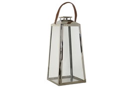 DKD Home Decor Farola Plateado Marron Acero Cristal Cuero 30 x 66 x 30 cm