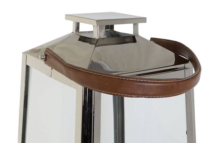 DKD Home Decor Farola Plateado Marron Acero Cristal Cuero 30 x 66 x 30 cm