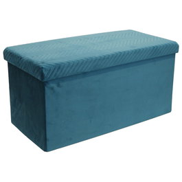 Home Deco Factory Banco-Puf Plegable Azul Zig-Zag Terciopelo Almacenamiento 76x38x38 cm