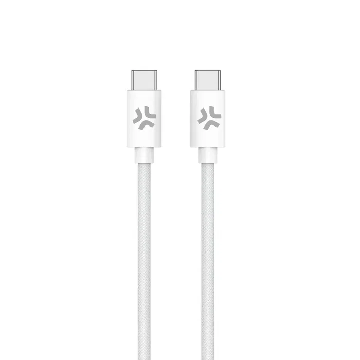 Celly Cable USB-C a USB-C 1.5 Metros, Tejido de Algodón Blanco, Carga Rápida 60W, Compatible con iPhone 15 y Smartphones Android