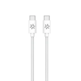 Celly Cable USB-C a USB-C 1.5 Metros, Tejido de Algodón Blanco, Carga Rápida 60W, Compatible con iPhone 15 y Smartphones Android